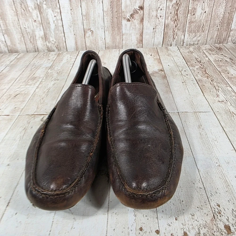 Prada Mens Brown Leather Driving Loafers Slip On Designer Moccasins Italy
